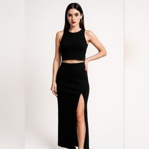 House of Harlow Black Ribbed Knit Two Piece Set S Crop Top & Maxi Skirt 90s Vamp
